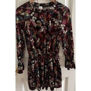 Ella Moss Girls Floral Smocked Waist Mini Dress 14 Long Sleeve Boho Velour
